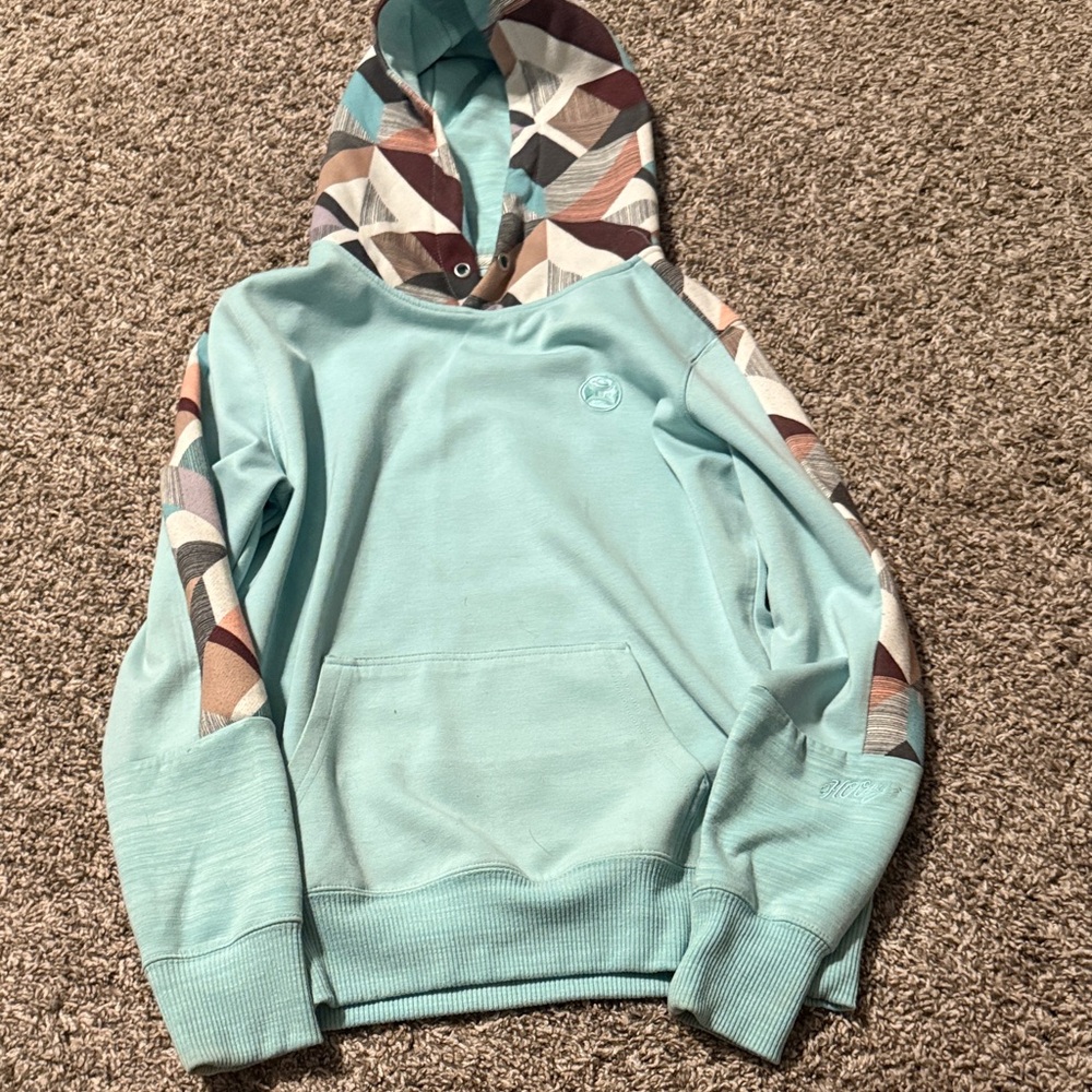 Hooey Light Blue Sweater with Geometric Accents